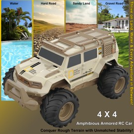 UFULMN Amphibious Remote Control Car 1:14 with 2 Rechargeable Batteries, 4WD Electric Vehicle for Boys Age 8-12, Offroad Waterproof RC Truck All Terrain RC Drift Cars Beach Pool Toys Gifts for Kids