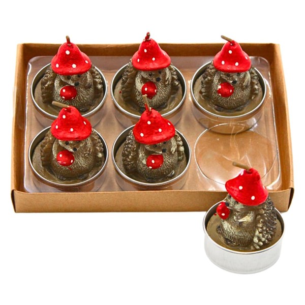 Dekohelden24 Set of 6 Tea Light Candles as Hedgehog with