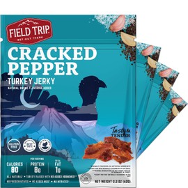 Field Trip Turkey Jerky, Gluten Free, Low Carb, Healthy High Protein Snacks, No Nitrates, All Natural Ingredients, Cracked Pepper, 2.2oz Bags, 4 Pack
