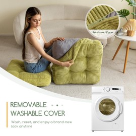 Washable Floor Pillow Cushion for Adults, Meditation Cushion Pillow, Large Square Floor Sitting, Removable Tufted Corduroy Cover, for Tatami Living Room or Yoga, 22x22 Inch, 2Pack, Machine Washable