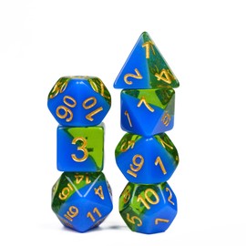 UDIXI 7PCS Polyhedral Dice Set, Double Layer DND Dice for Dungeons and Dragons,D&D Dice for RPG MTG and Other Table Games （Blue+Green）