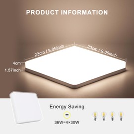 Kambo 36 W Ceiling Light LED Bathroom Square Ceiling Light Neutral White 4500 K 3240 LM Ceiling Light Flat Office Modern Panel Lamp Bedroom Light Living Room Balcony Hallway Kitchen