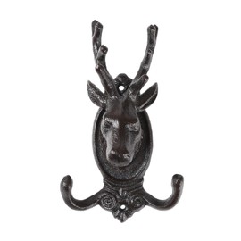 BRASSTAR Cast Iron Deer Head Decoration Double Hooks Wall Coat Hook Hanging for Coats, Bags Hats Towels Keys Rustic Retro Home Decorative Gift TQGJPT584