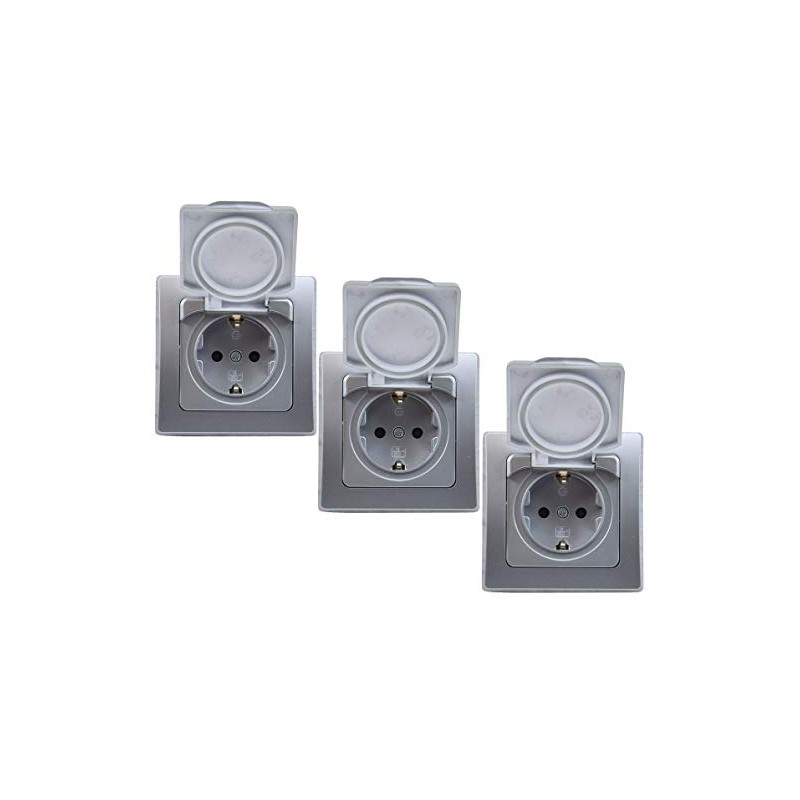 DELPHI Socket IP44 with Protection Lid Flush-Mounted Wet Room Rubber