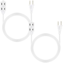GE 50355 - Cable de extensión de 3 salidas con múltiples tomas, cable de extensión de 6 pies, paquete de 2 unidades, calibre 16, cubiertas de salida de seguridad, cable de extensión para exteriores,