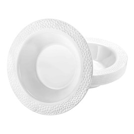 14 oz Pearl White Round Plastic Plastic Bowl Pebble Design - Elegant Disposable Serving Bowl for Weddings, Parties, and Special Events - Durable, Reusable Tableware - Catering and Buffets (10)