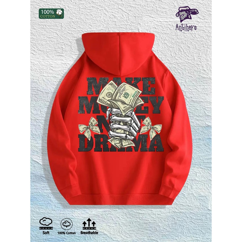 MAKE MONEY NOT DRAMA Graphic Hoodie 100% Cotton US Warehouse