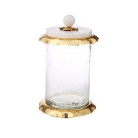 Classic Touch Decorium Glass Canister with Marble Lid and Gold Ruffle Design (3 sizes) (Large)
