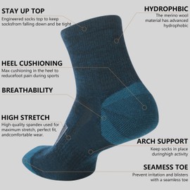 RTZAT Men's Women's 90% Merino Wool Ankle Athletic Business Casual Running Moisture Wicking Arch Support Thin Wool Socks, Navy, X-Large