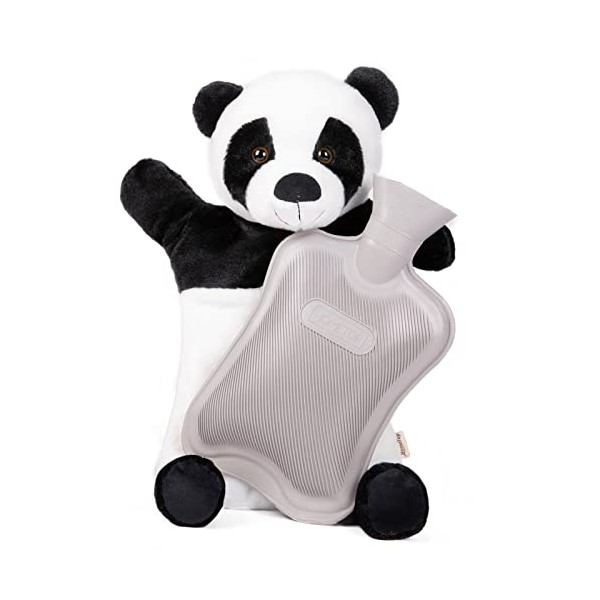 HomeTop Premium Adorable Rubber Hot or Cold Water Bottle with Cute Stuffed Panda Cover (2 Liters, Gray)