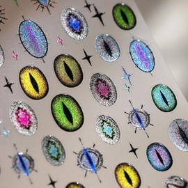 Cute Cat Nail Art Stickers Evil Eye Nail Decals Bling Glitter Gradient 5D Embossed Self-Adhesive Colorful Lovful Cat Horror Demon Eyes Star Nail Design Supplies for Women Girls Nail Art Decoration