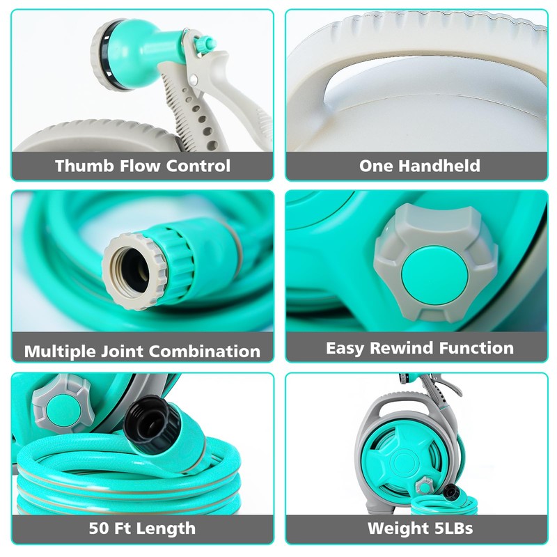 50FT Retractable Garden Hose Reel, Lightweight & Portable Hose Reel
