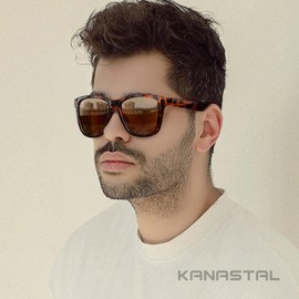KANASTAL Polarised Sunglasses Men Women Classic Retro Rectangle Sunglasses UV400 Protection for Travel Hiking and Everyday Use Leopard Frame Brown Lenses