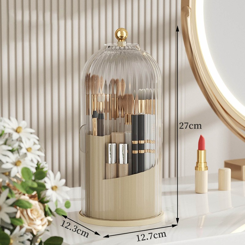 Cosmetic Storage Holder Box Transparent Rotating Sliding Door Makeup Brush