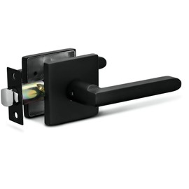 Berlin Modisch Passage Lever Door Handle Slim Square Non-Locking Lever Set [for Hallway or Closet Doors] Reversible for Right & Left Sided Doors Heavy Duty - Iron Black Finish