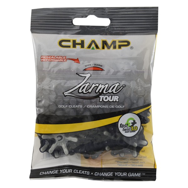 Champ Zarma Tour SLIM-Lok Golf Spikes Set of 18 Cleats, Black/Silver