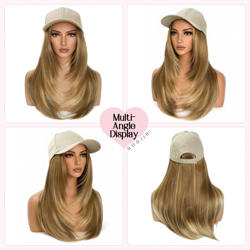 Baseball Hat Wig for Women, Hat with 18 Inch Straight