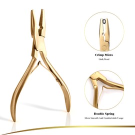 EHDIS Hair Extension Pliers in Stainless Steel, Mini Hair Pliers with 1 Hole, Multi Functional Hair Extension Tool For Hair Apply&Remove Micro Ring Loop, Gold