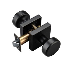 STARPY Black Door Knobs with Square Rosette, Interior Door Handles for Bath & Bed, Heavy Duty Door Knob with Lock
