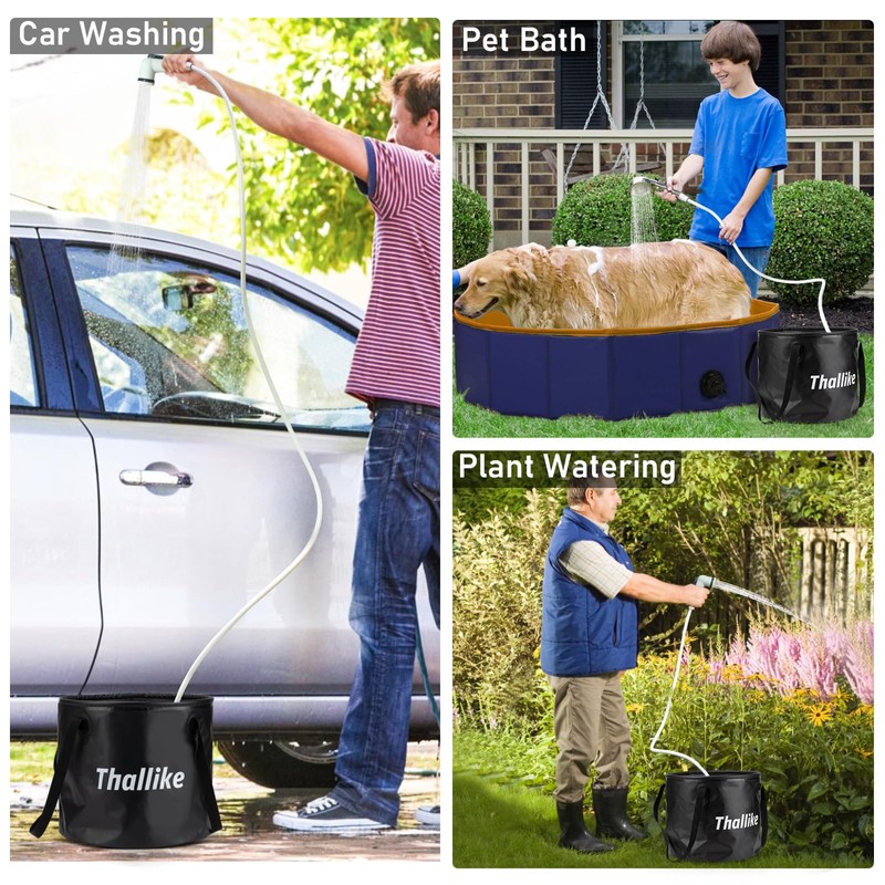 Thallike Portable Hot Shower for Camping, 1000W Immersion Heated, Rechargeable