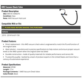 4WD Vacuum Hub Lock Check Valve - 17 Inch - Compatible with 2010-2014 Ford F-150