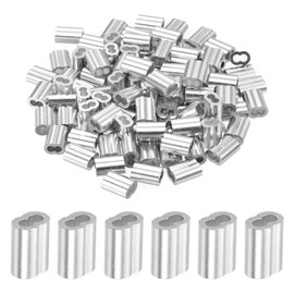 sourcing map 3/32" 2.5mm Aluminum Crimping Loop Sleeve Double Ferrule for Wire Rope Cable Line End, Silver 100pcs