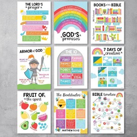 Hadley Designs Colorful Rainbow Bible Posters | Set of 9 | Sunday School Classroom