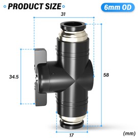 ERGAOBOY 5 Pcs 6mm OD Pneumatic Ball Valve, Push to Connect Control Valve Fittings (BUC6 Connectors)