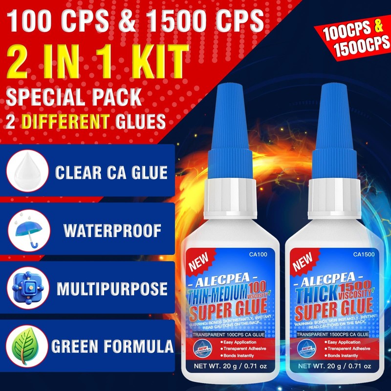 ALECPEA CA Glue Thin & Thick 100/1500 CPS, 2-in-1 Woodworking
