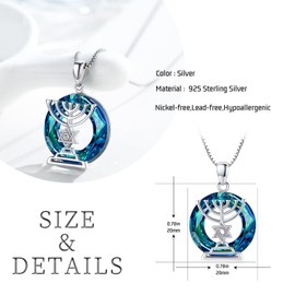 Star of David Necklace 925 Sterling Silver Star of David Pendant Abalone Shell Round Necklace Jewish Amulet Jewellery Gifts for Women Girls Children, Sterling Silver