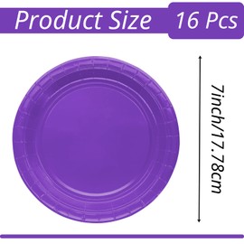 Pack of 16 Purple Paper Plates, 18 cm Round Plates, Disposable Plates, Purple Disposable Tableware, 7 Inch Party Plates, Disposable Tableware, Table Decorations, Party Tableware for Wedding, Garden,
