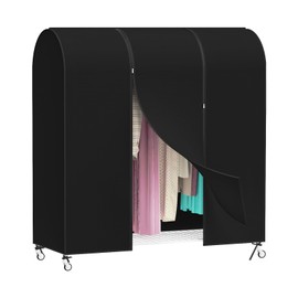 Syeeiex 5ft Breathable Clothes Rack Cover with 2 Zips, Non-Woven Garment Bag, Long, 152 x 152 x 50 cm, Dust Protection, Hanger, Clothes Cover for Clothes Rail, Black