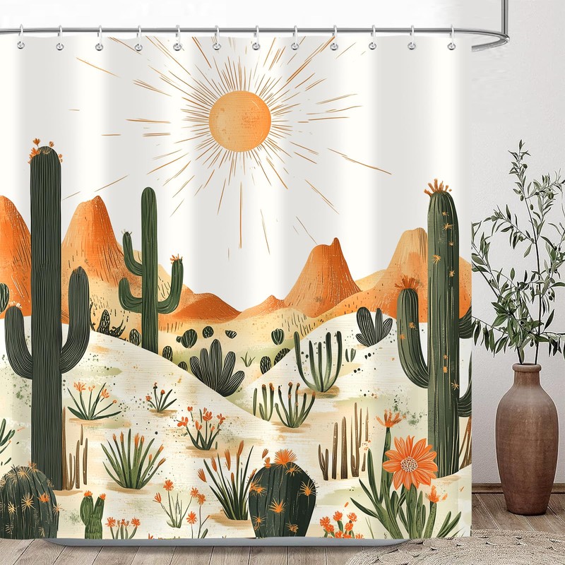 Western Cactus Shower Curtain, Tropical Desert Cactus Plant Southwest Shower