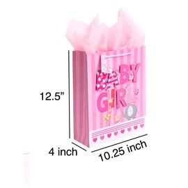 12.5" Medium Baby Gift Bags with Tissue Papers for Baby Showers 2-Pack (Pink)