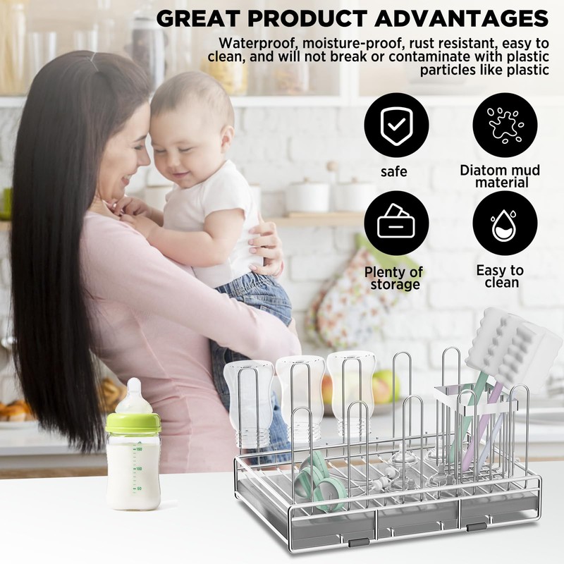 chilinii Baby Bottle Drying Rack Organizer Stainless Steel Large Countertop