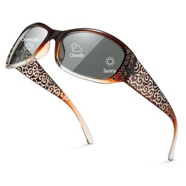TJUTR Photochromic Polarised Sunglasses Womens with UV400 Protection Adaptive Lens and Rhinestone Decoration Wave Pattern Temple for Driving, Sports & Everyday Use