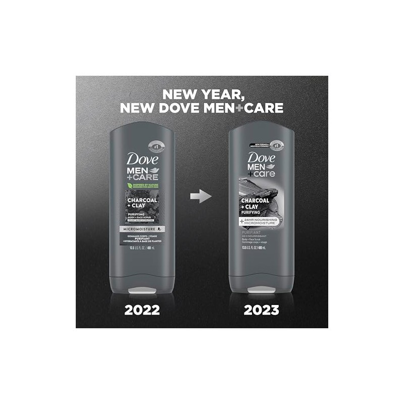 Dove Men+Care Elements Body Wash Charcoal+Clay 13.5 oz Effectively Washes