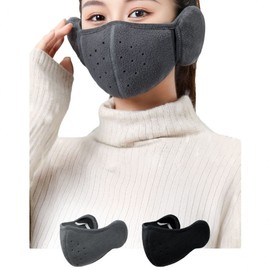 Fleece-Lined Ear Warmer Mask for Outdoor Winter Sports Face Black 2ea