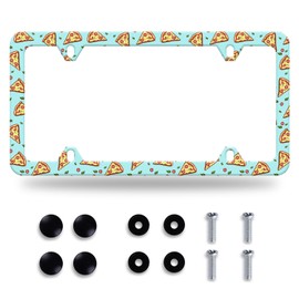 Pizza Slices License Plate Frame Lovely License Plate Stainless Steel Auto Parts Funny License Plate Decorative with Screws Size 12.3" x 6.3" for Women Men