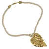 Gold Tone Leaf Pendant Choker Short Necklace Cream White Cord