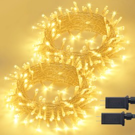 JMEXSUSS 2 Pack Warm White String Lights, 200 LED String Lights Indoor Plug in, 8 Modes Christmas String Lights for Party Wedding Porch Outdoor Decoration