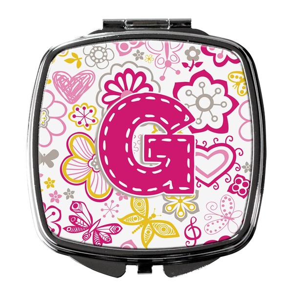 Caroline's Treasures Letter G Flowers and Butterflies Pink Compact Travel