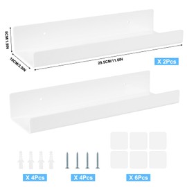 GlauStalos Wall Shelf, No Drilling, Set of 2 Acrylic Shelves, 30 cm, White Floating Shelf for Picture Frames and Decorations, Decorative Wall Shelves for Kitchen, Bathroom, Office, Living Room