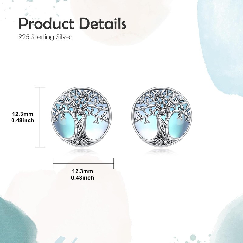 LEECCI Tree of Life Stud Earrings 925 Sterling Silver Moonstone