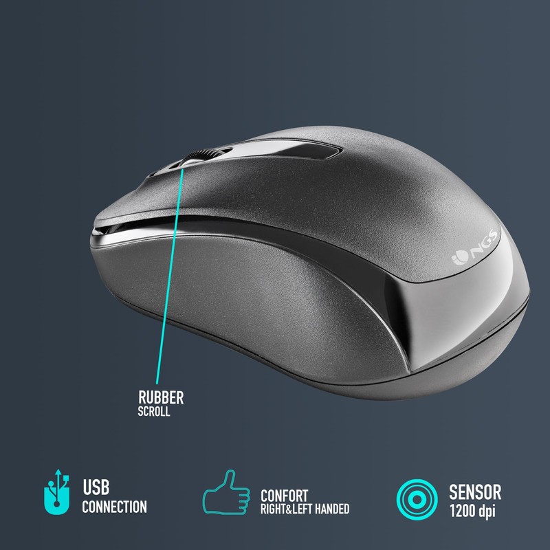 NGS Easy Gamma - 2.4GHz Wireless Optical Mouse Nano Receiver,