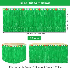 Fovths 2 Pack Luau Grass Table Skirt Natural 9 Feet x 29.5 Inch Hawaiian Table Skirt for Tropical Hawaiian Party Decorations Luau Party Costume Party, Green
