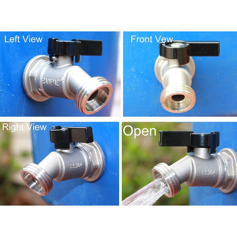 RAINPAL RBS006 Stainless Steel Rain Barrel Spigot (Quarter Turn Ball