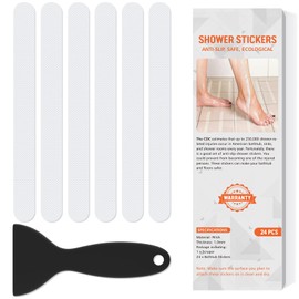 Non Slip Bathtub Stickers, 24 PCS Shower Stickers for Safety Bathroom Tubs, Bathtub Non Slip Stickers and Adhesive Decals Scraper for Bath Tub, Shower Floor, Stairs, Ladders(White)