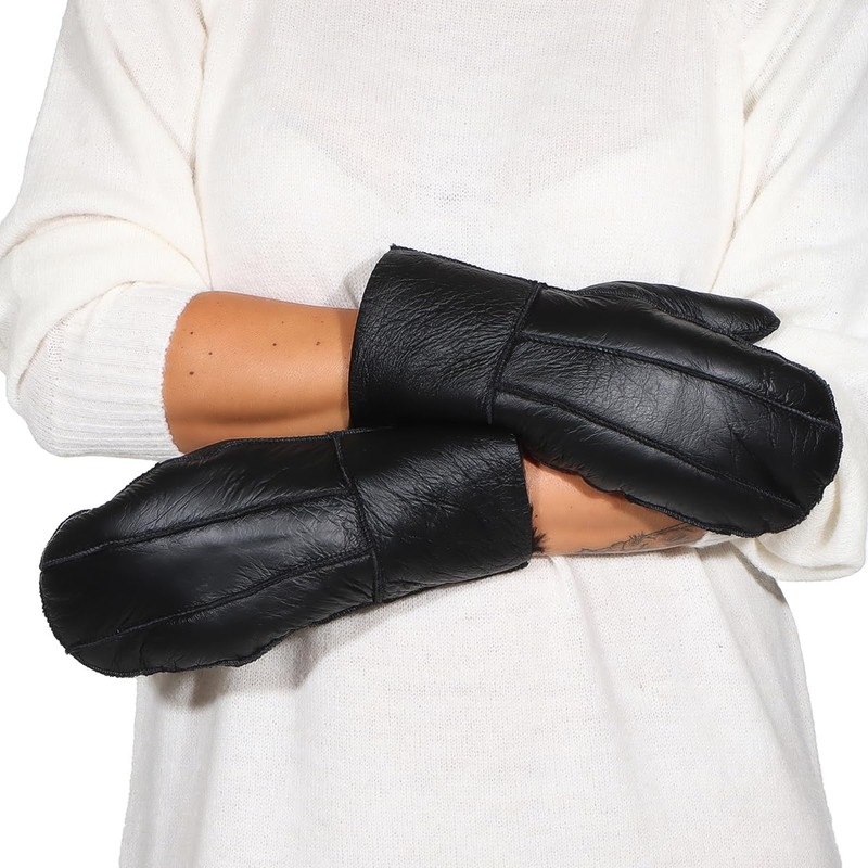 Harrys-Collection Women's Patchwork Lambskin Mittens, black