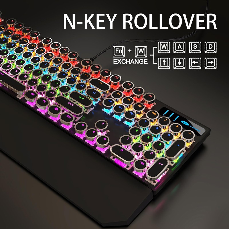Camiysn Typewriter Style Mechanical Gaming Keyboard, Black Retro Punk Gaming
